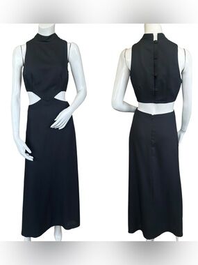 Vintage 90s Cache Menswear Style High Neck Cutout Long Length Formal Dress Sz 6